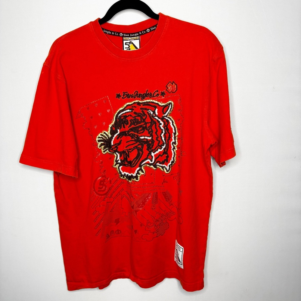 5ive‎ Jungle NYC 5 Boroughs Graphic T-Shirt Size L Embroidered Tiger Streetwear